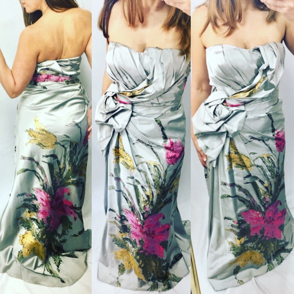 💐Silver Floral floor length gown by Gemy Malouf